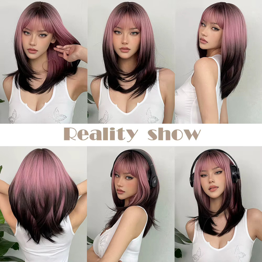 EASIHAIR Perücke, rosa bis ombre schwarz, synthetisch, Damen - Bild 3