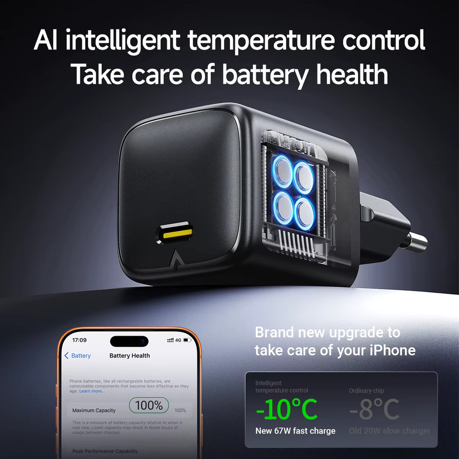 ACEFAST GaN PD67W USB-C Schnellladegerät in Schwarz für iPhone und Xiaomi - Bild 3
