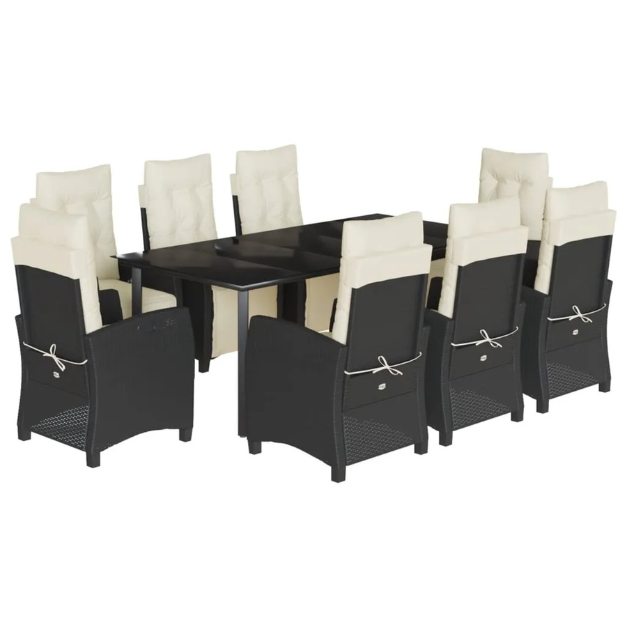 vidaXL 9-teilige Garten-Essgruppe aus Poly Rattan in Schwarz mit Kissen und Glastisch - Bild 2