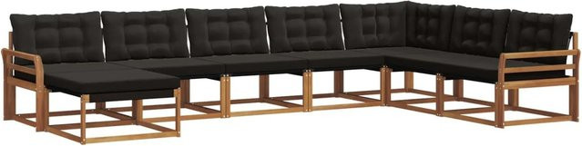 vidaXL Outdoor-Sofagarnitur in U-Form aus Akazienholz und Textilene mit Kissen, Schwarz und Natur - Bild 1