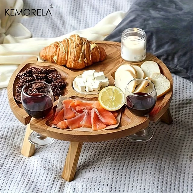 KEMORELA Tragbarer Klapptisch aus Holz in Braun, Rustikaler Picknicktisch und Snacktisch für Garten und Terrasse, Breite: 30 cm, Tiefe: 30 cm - Bild 1
