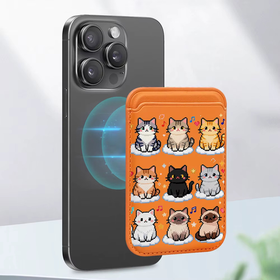 Magnetischer Kartenhalter mit Mosaik-Katzenmuster für iPhone 17 16 Pro Max und Samsung Galaxy S26 S25 Ultra, MagSafe Wallet Cover, Mehrfarbig - Bild 2