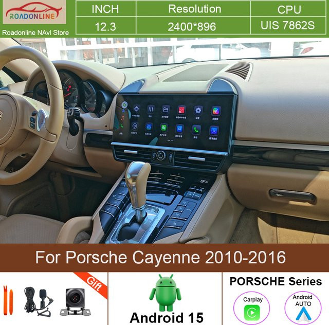 Roadonline Android 15 Autoradio für Porsche Cayenne 2010-2016 mit 12,3 Zoll Display, 12 GB RAM, 256 GB Speicher, Carplay, GPS-Navigation und Multimedia-Videoplayer in Schwarz - Bild 1