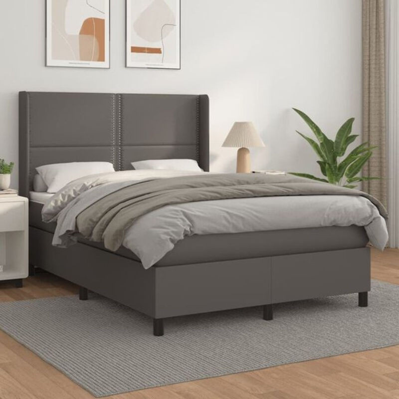 vidaxl Boxspringbett mit Matratze in Grau aus Kunstleder und Massivholz B/T/H: 140 x 200 cm - Bild 1