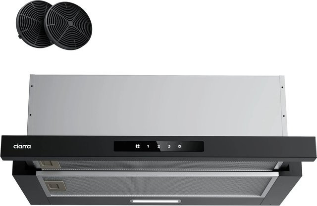 CIARRA Unterbau Dunstabzugshaube VM6909AB in Schwarz, Flachschirmhaube mit 606 m³/h Absaugleistung, Energieeffizienzklasse A+, mit LED-Display und Aktivkohlefilter für Umluftbetrieb - Bild 1