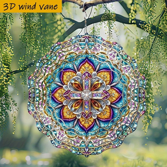 CIFBUY 3D Mandala Wanddekoration mit 360 Grad Drehhaken, geometrisches Design, Multicolour, Durchmesser: 25,4 cm - Bild 1