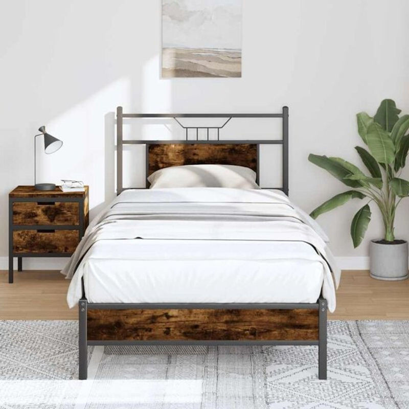 Vidaxl Bettgestell aus Holzwerkstoff und Stahl in Braun im Industrial Design, B/T/H: 90 x 200 x 91,5 cm - Bild 1