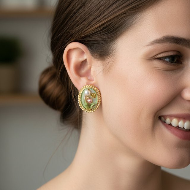 Kovonchy Ohrringe Emaille-Blumen, Oval, 18K Vergoldet, Damen - Bild 1