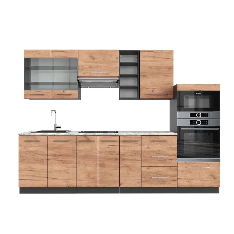 Vicco Fame-Line Küchenzeile Goldkraft Eiche Anthrazit mit Marmor-Optik Breite: 280 cm - Bild 2