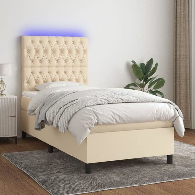 vidaxl Boxspringbett mit Matratze in Beige aus Stoff und Holzwerkstoff B/T/H: 90 x 200 cm - Bild 1