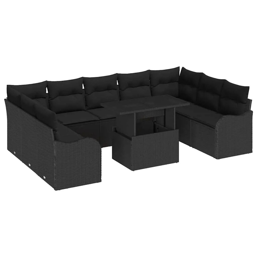vidaXL Garten-Sofa-Set aus Poly-Rattan in U-Form mit Kissen, 10-teilig, Schwarz - Bild 2