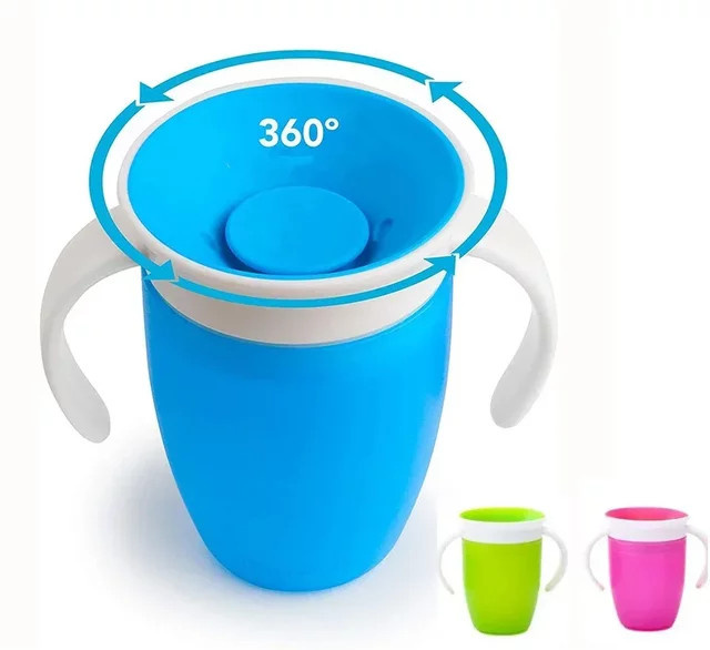 Auslaufsicherer Baby-Lerntrinkbecher mit Doppelgriff und 360 Grad drehbarem Klappdeckel in Blau - Bild 1