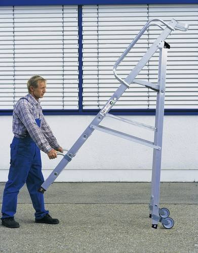 MUNK Günzburger Steigtechnik Aluminium Stufen-Stehleiter fahrbar in Silber mit 7 Stufen und einer maximalen Arbeitshöhe von 3,65 m - Bild 1