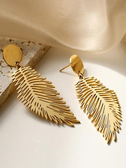 Lucky Star Jewelry Ohrringe, Feder, Edelstahl, Gold, Zirkonia, Damen - Bild 1