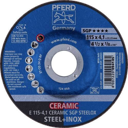 PFERD Schruppscheibe CERAMIC SG STEELOX für Stahl und Edelstahl, Blau, Durchmesser: 115 mm, Bohrungs-Ø: 22,23 mm - Bild 1
