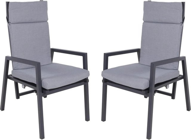 DELUKE Gartenstuhl 2er Set JULE aus Aluminium mit grauen Polyester Kissen, wetterfest und UV-beständig - Bild 1