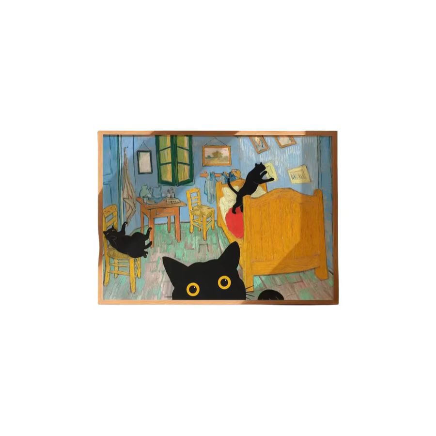 Wandkunst Poster mit schwarzen Katzen im Van Gogh Stil ohne Rahmen in Schwarz - Bild 6