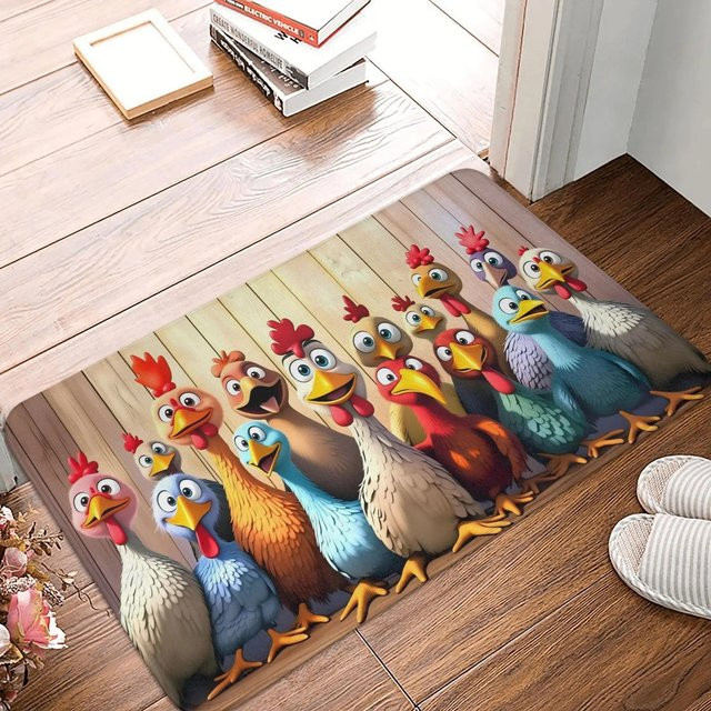Rutschfeste Bodenmatte mit Hühner-Muster und großen Augen von Lodestar, Mehrfarbig, B/T: 50 x 30 cm - Bild 1