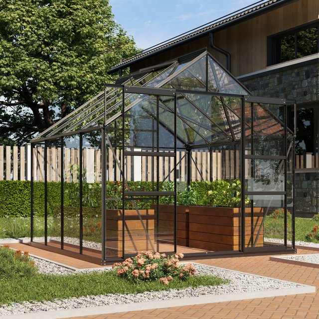 Vitavia Gewächshaus Mars 6700 in Schwarz mit Einscheibensicherheitsglas und Doppelschiebetür, 6,7 m² - Bild 1