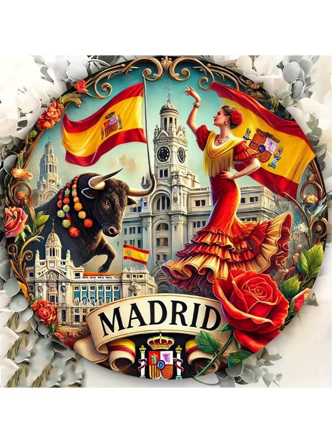 Rundes Metallschild Potdemiel mit Madrid-Motiv in Multicolor zur Wanddekoration - Bild 5