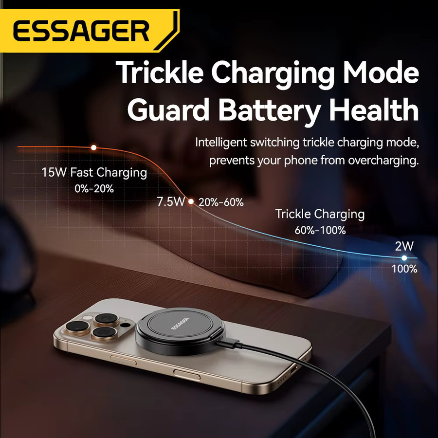 Essager Magnetisches kabelloses Ladegerät 15 W mit Kabel für iPhone 14 13 12 Pro Max und Samsung Xiaomi Kopfhörer, Schwarz - Bild 6