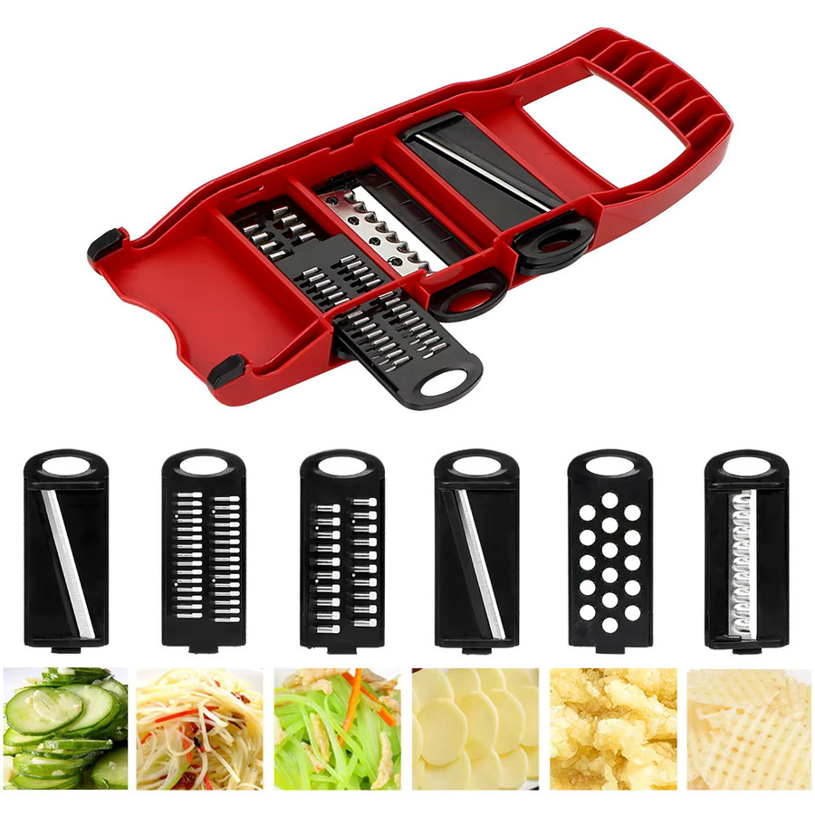 Hilife Mandoline Slicer mit 6 Klingen, Multifunktions-Gemüseschneider und Reibe in Rot - Bild 2