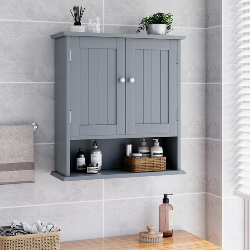 MUVOE Badezimmerschrank Wandregal aus wasserfestem MDF in Grau mit modernem Design, B: 19,8 cm, H: 60 cm - Bild 3
