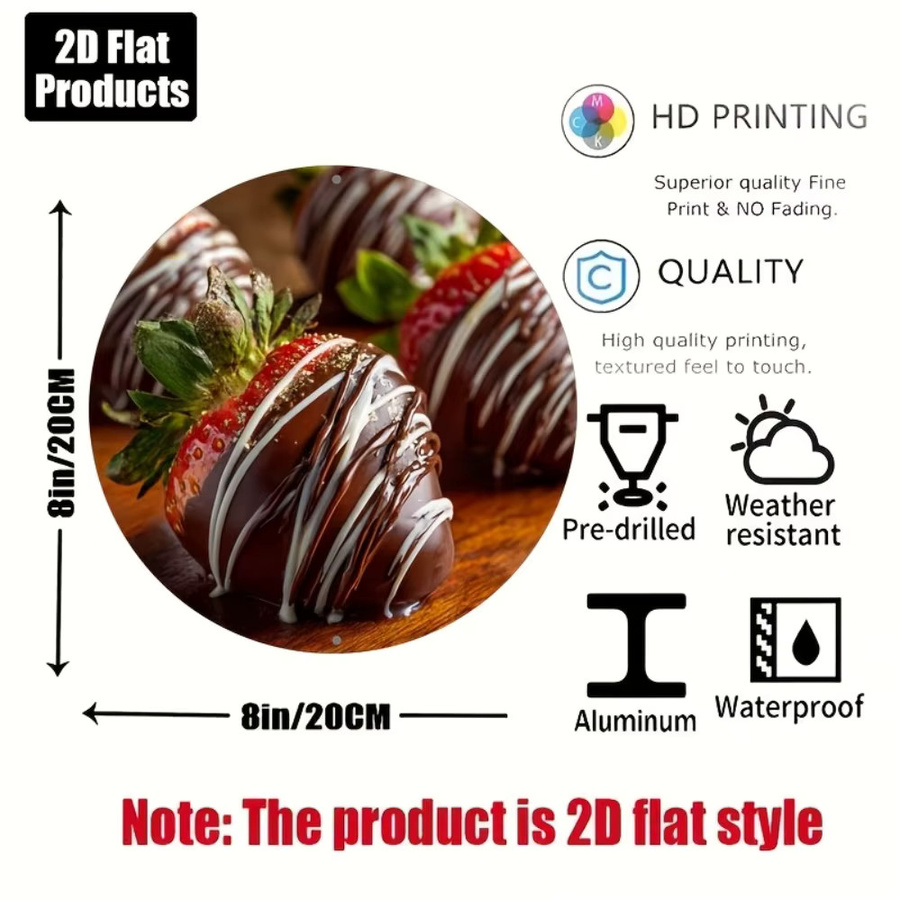 HELLOYOUNG Rundes Metallschild mit Erdbeer-Schokoladen-Motiv im Retro-Stil, Durchmesser: 20,3 cm, Wanddekoration für Zuhause, Bar oder Café, Mehrfarbig - Bild 2