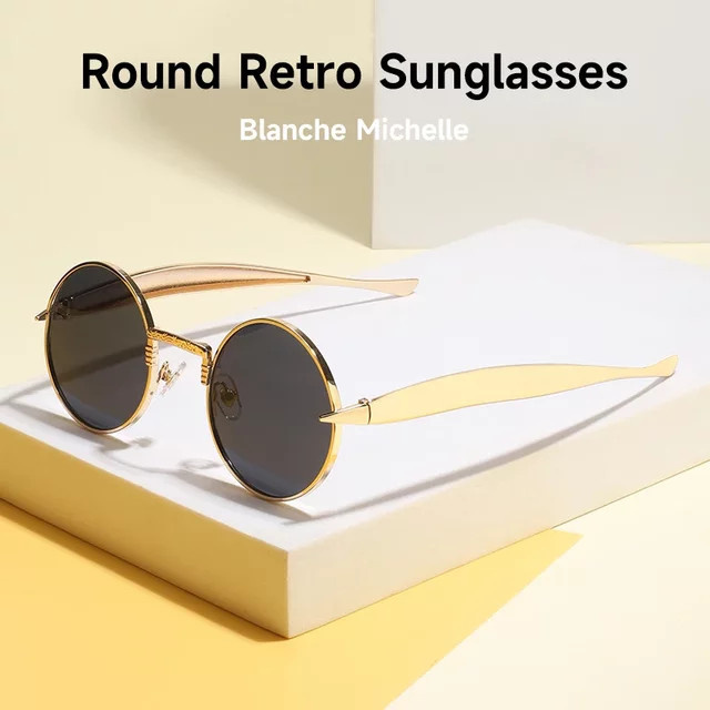 Blanche Michelle Sonnenbrille, Round, Vollrand, Metall, Gold, Unisex - Bild 1