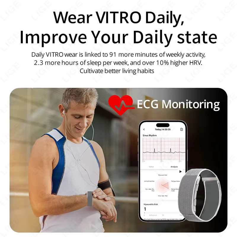 LIGE Smart Armband mit EKG, Herzfrequenz- und Blutdruck-Monitor, wasserdichtes Fitness Smart Band in Gold für Android und iOS - Bild 4