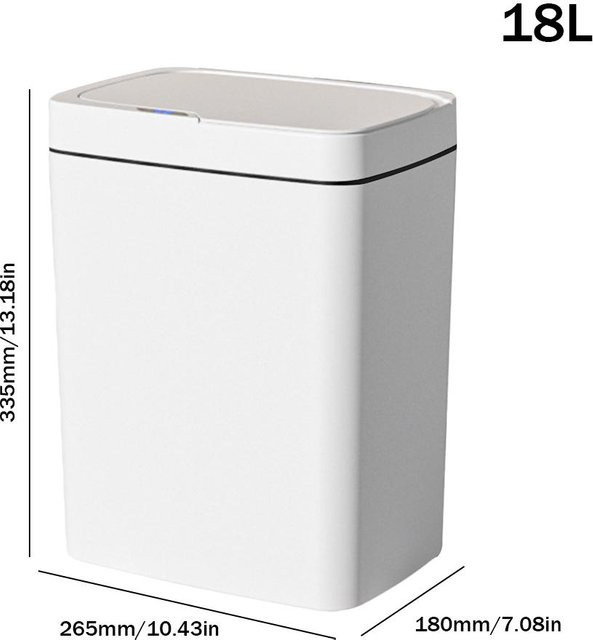 Yiran Furniture Smart Sensor Mülleimer Weiß, 15L oder 18L, berührungslos und wiederaufladbar, B: 33,5 cm, T: 26,5 cm - Bild 1