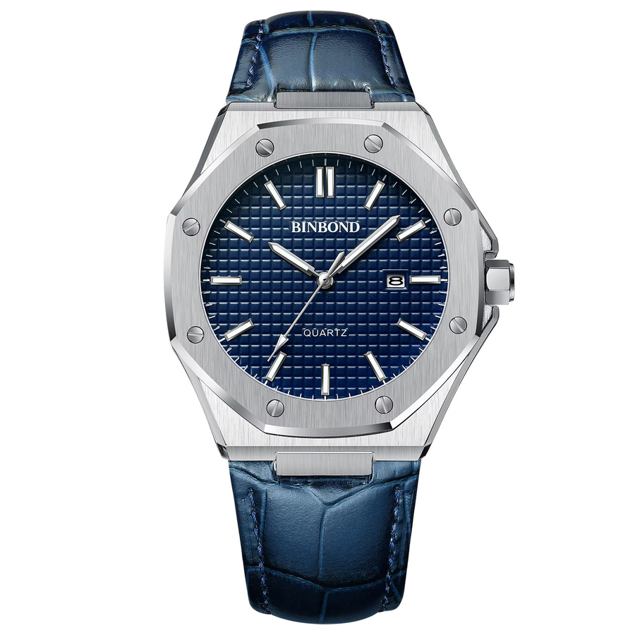 BINBOND Armbanduhr Quarz, Edelstahl, Leder, Blau, Herren - Bild 7