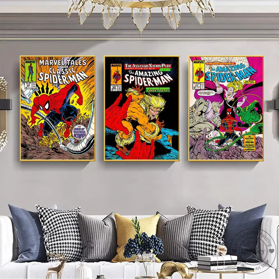 Kayou Marvel Vintage Comics Spiderman Leinwandbild als rahmenlose Wandkunst in Multicolour - Bild 2