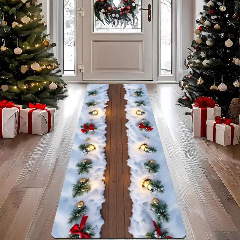VIKAMA Weihnachts Läufer mit 3D-Schnee- und Weihnachtsbaum-Muster als dekorative Bodenmatte - Bild 4