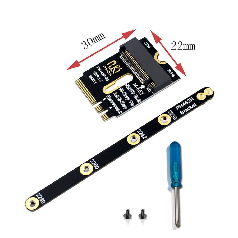 OULLX M.2 NVMe A+E zu M-Key NVMe SSD Erweiterungskarte für PCIe 4.0, WLAN/WWAN/LTE Modulboard Konverter in Schwarz - Bild 3