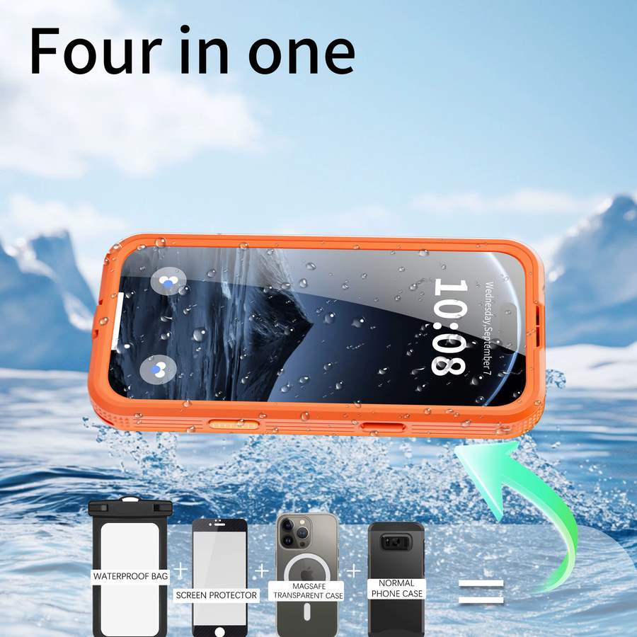 Shellbox IP68 magnetische wasserdichte Handyhülle zum Schwimmen und Tauchen für iPhone 17, 17AIR, 17Pro und 17Promax in Blau und Orange - Bild 2