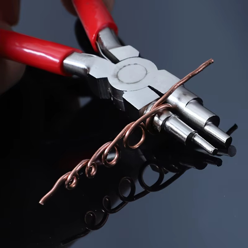 Schmuckzange aus Carbonstahl mit runder Nase und Spitzzange in Rot und Silber für DIY-Drahtarbeiten und Ringe 3-10mm - Bild 2