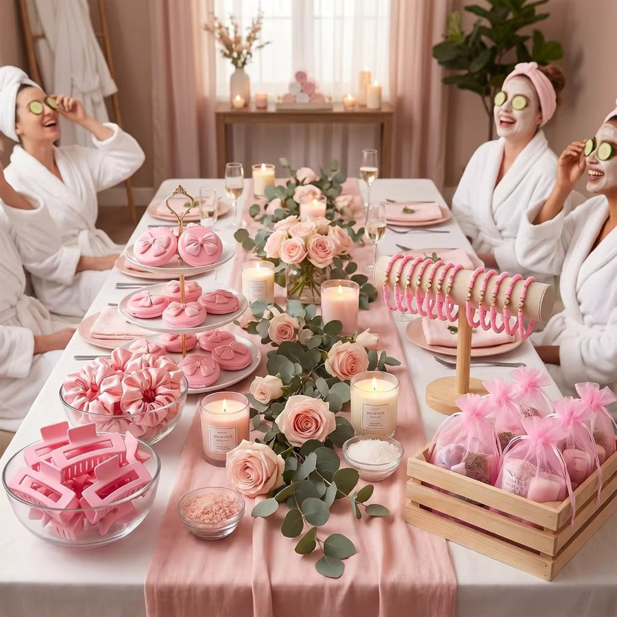 Rosa Coquette Schleifen-Set mit Faltspiegel, Bürste, Scrunchies, Armbänder, Haarspangen, Damen - Bild 2