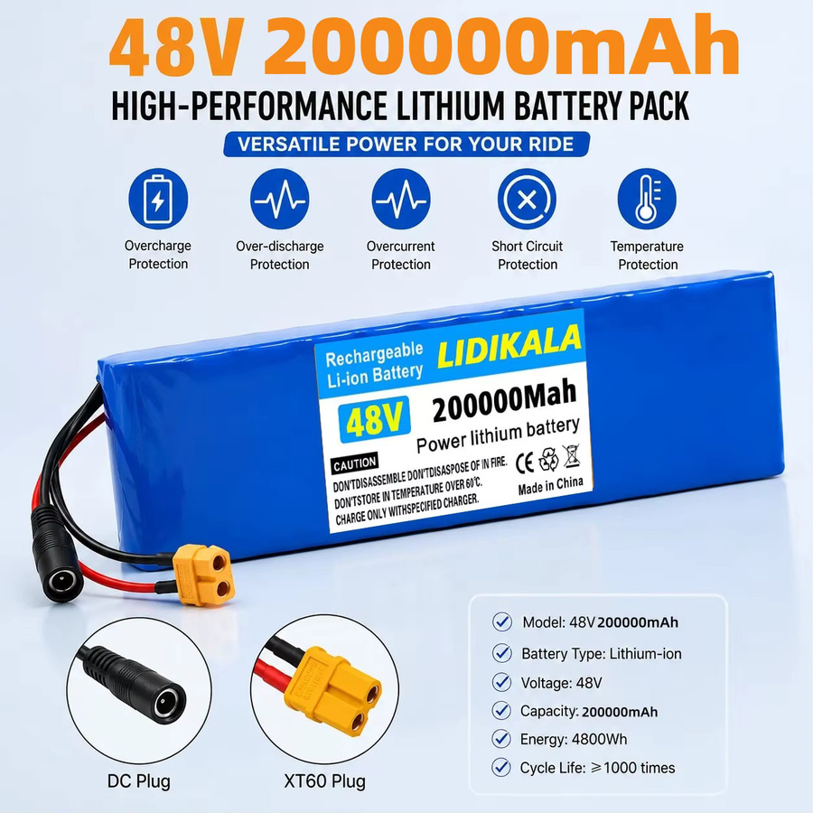 Ddadache Lithium-Ionen-Akkupack 48V 200Ah 200000mAh 13S3P Blau mit intelligentem BMS für E-Bike und Scooter - Bild 4
