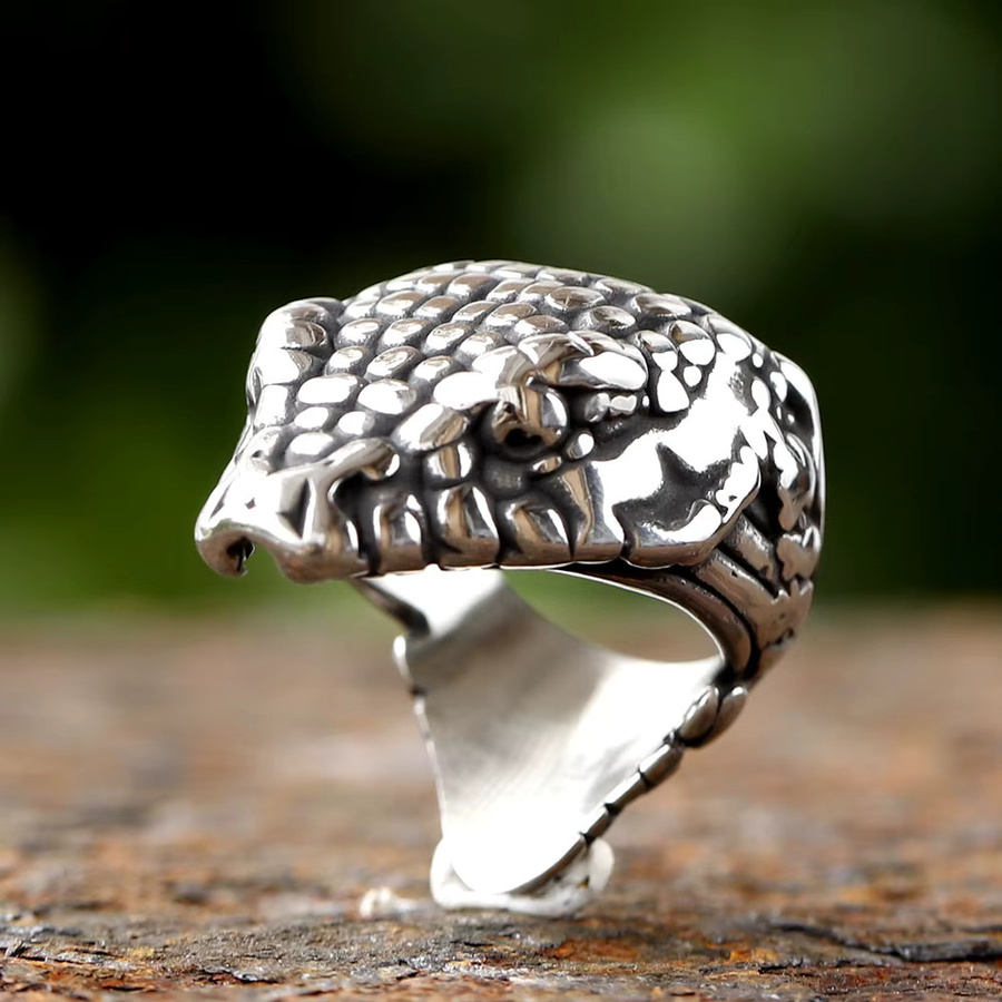 Biker Ring Schlange, Edelstahl, Vintage, Silber, Unisex - Bild 4