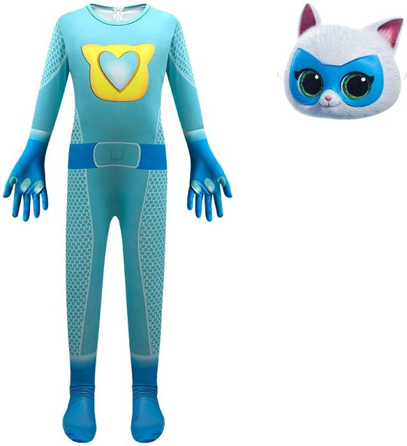 Jiangnan E SuperKitties Overall mit Maske, Halloween Cosplay Outfit, Blau, ab 3 Jahre - Bild 1