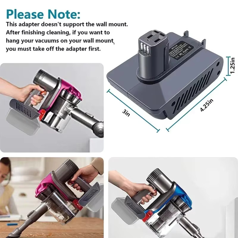 dawupine Adapter Konverter für Makita, Milwaukee, Bosch, Dewalt 18V 20V Akkus und Dyson Typ A Werkzeuge in Schwarz - Bild 2