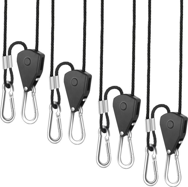 4 Stück Super Bud verstellbare Seil-Clip-Aufhänger, 1/8 Zoll, 8 Fuß lang, schwarz, kunststoffbeschichtet - Bild 1