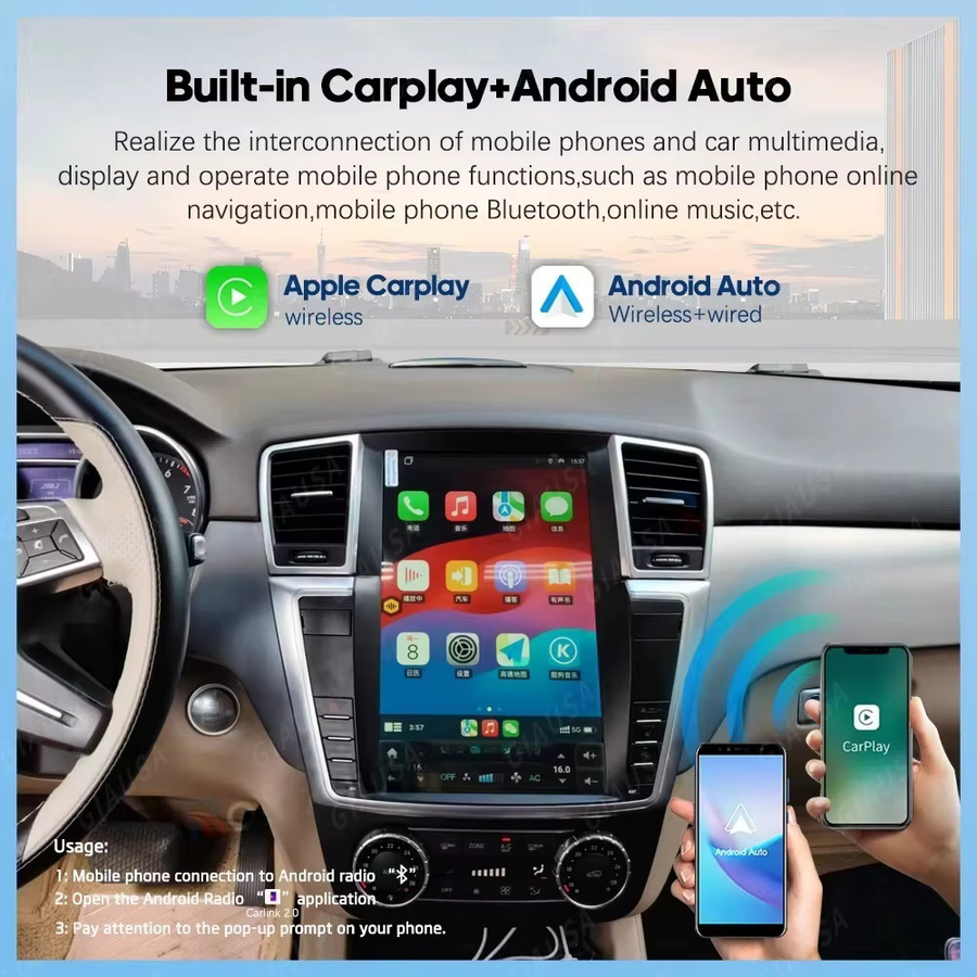YANFU Android Multimedia Video Player mit GPS Navigation und CarPlay für Mercedes Benz GL ML W166 X166, 12,1 Zoll, Schwarz - Bild 4