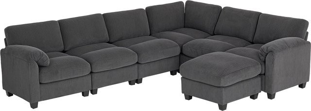 HOMCOM Ecksofa in U-Form aus Cord mit Federpolsterung und beweglichem Ottomane, Schlafsofa Wohnlandschaft, Dunkelgrau, B: 292 cm, T: 224 cm, H: 118,5 cm - Bild 1