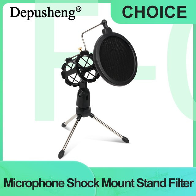 Depusheng verstellbarer Desktop-Mikrofonständer für Studio-Kondensatormikrofone mit Windschutzscheibe in Schwarz - Bild 1