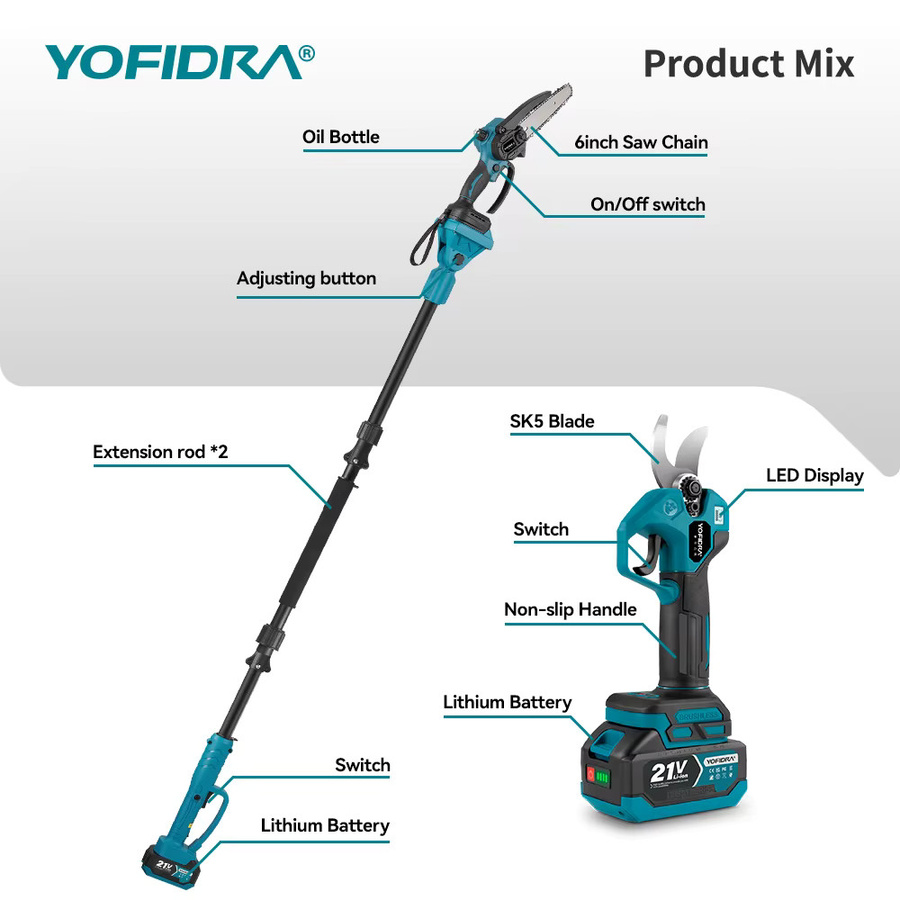 YOFIDRA 3-in-1 Teleskop-Elektrokettensäge und skalierbare Gartenschere für Makita LXT Akkus - Bild 2