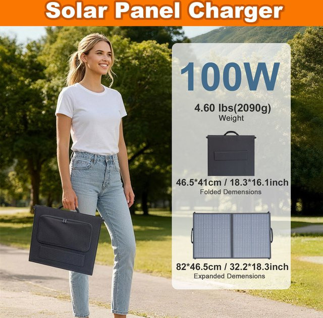 Leaorld 100W Solarpanel-Ladegerät in Schwarz mit Ständern und Klemmen für 12V Batterien und Powerstationen - Bild 1