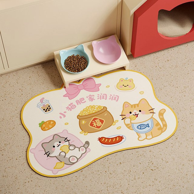 VIKAMA Glückskatze Fat Cat Home Haustier-Fressmatte, wasserdicht und rutschfest, Multicolor, B/T: 30,0 x 30,0 cm - Bild 1