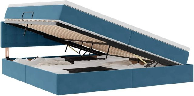vidaXL Bett mit Stauraum und LED in Dunkelblau aus Samt, B/T: 200 x 200 cm - Bild 1